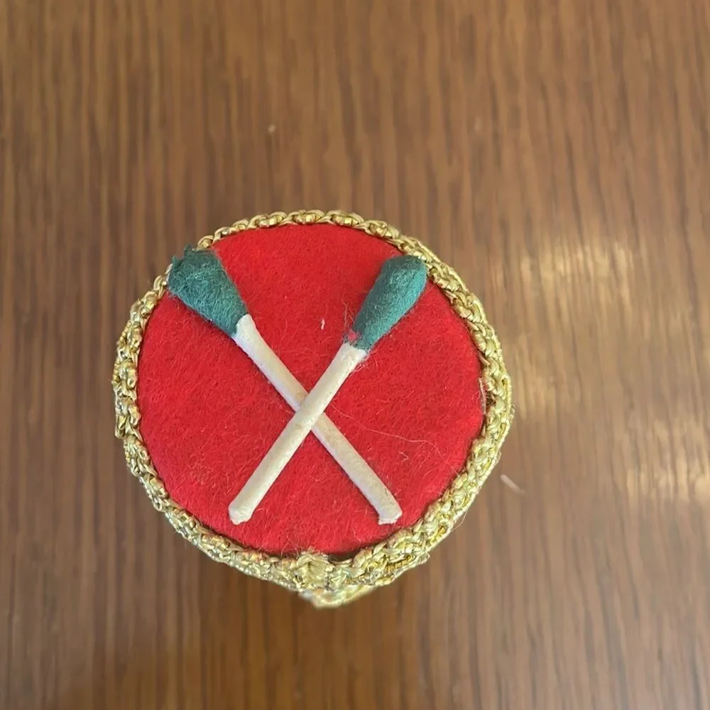 2 vintage craft red & green velvet & gold drum Christmas tree ornaments‎
